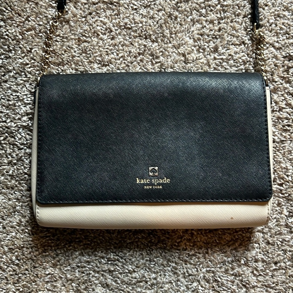Kate Spade New York Satchel Bag cream and black with gold chain
